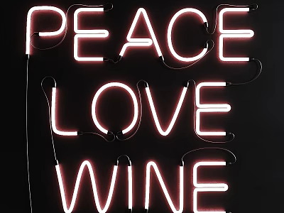 Neon Light Box with Peace Love Wine Bright Glowing Letter Design 3d model