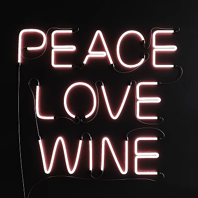 Neon Light Box with Peace Love Wine Bright Glowing Letter Design 3d model