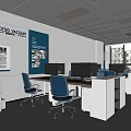 Open Public Office Area With Workstations Computers Ergonomic Chairs And Ceiling Lights 3d model