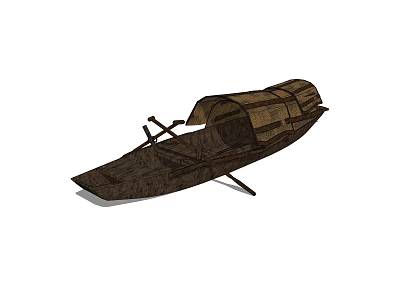 Classic Traditional Oriental Wooden Boat With Canopy And Vintage Structure 3d model