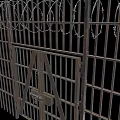 Iron Security Gate Featuring Grill Structure Lock And Spiked Top Design 3d model