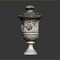 Intricate Carved Stone Urn Sculpture With Decorative Lid And Base Details