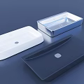 Modern Rectangular Washbasins in White Silver Black Colors Displayed on Blue Surface 3d model
