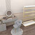 Elegant Clothing Store Interior With Golden Display Rack Grey Chair And Round Mirror