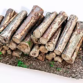 Rustic Stone Wood Logs Stacked With Green Grass On Natural Ground Surface 3d model