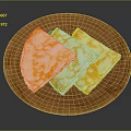 Three Pieces of Golden Thin Crepes on a Wooden Serving Plate