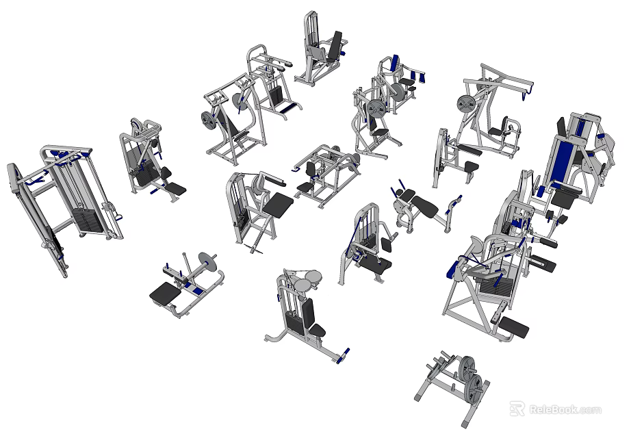 Various Types of Sports Equipment Including Fitness Machines and Training Tools 3d model 