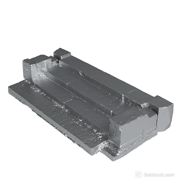 Gray Metal Industrial Component With Structured Blocks And Machined Surfaces 3d model