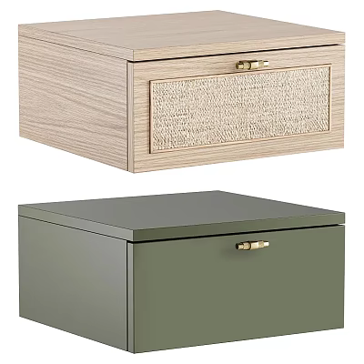 Light Wood and Dark Green Nightstand with Drawer Woven Texture and Gold Handle 3d model