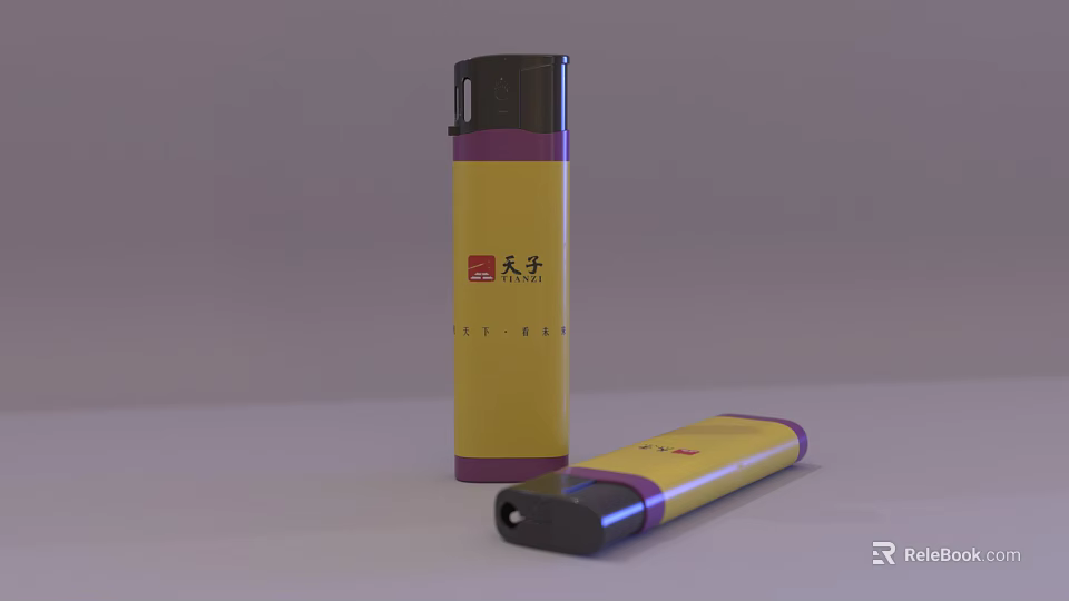 Yellow And Purple Portable Lighters With Oriental Brand Design For Daily Use 3d model 