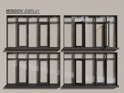 Casement Windows Display Showing Open And Closed Positions Metal Frames And Glass Panels 3d model