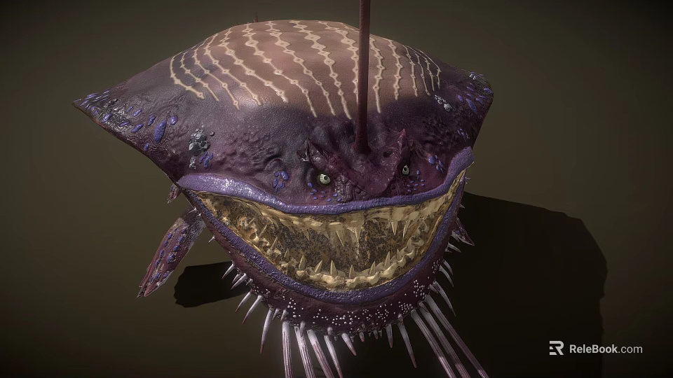 Game Movie Monster Character With Purple Brown Textured Body Large Mouth Sharp Teeth And Spikes 3d model 