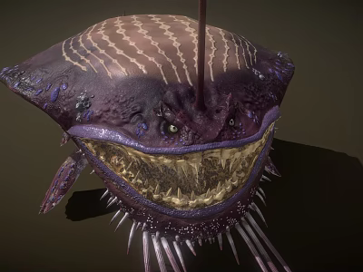 Game Movie Monster Character With Purple Brown Textured Body Large Mouth Sharp Teeth And Spikes 3d model