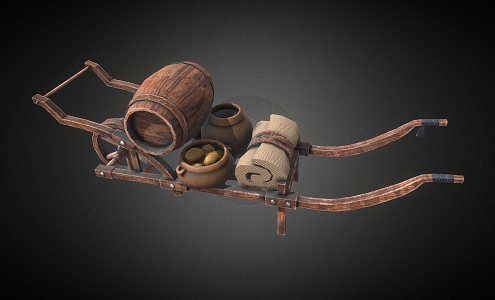 Medieval Cart Wine Tank Wine Barrel 3d model