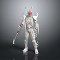 3D Model Of Armored Character With Red Horns White Armor And Weapon