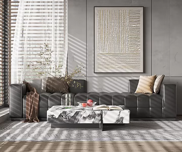 Leather Sofa Coffee Table Jewelry Hanging Paintings 3d model