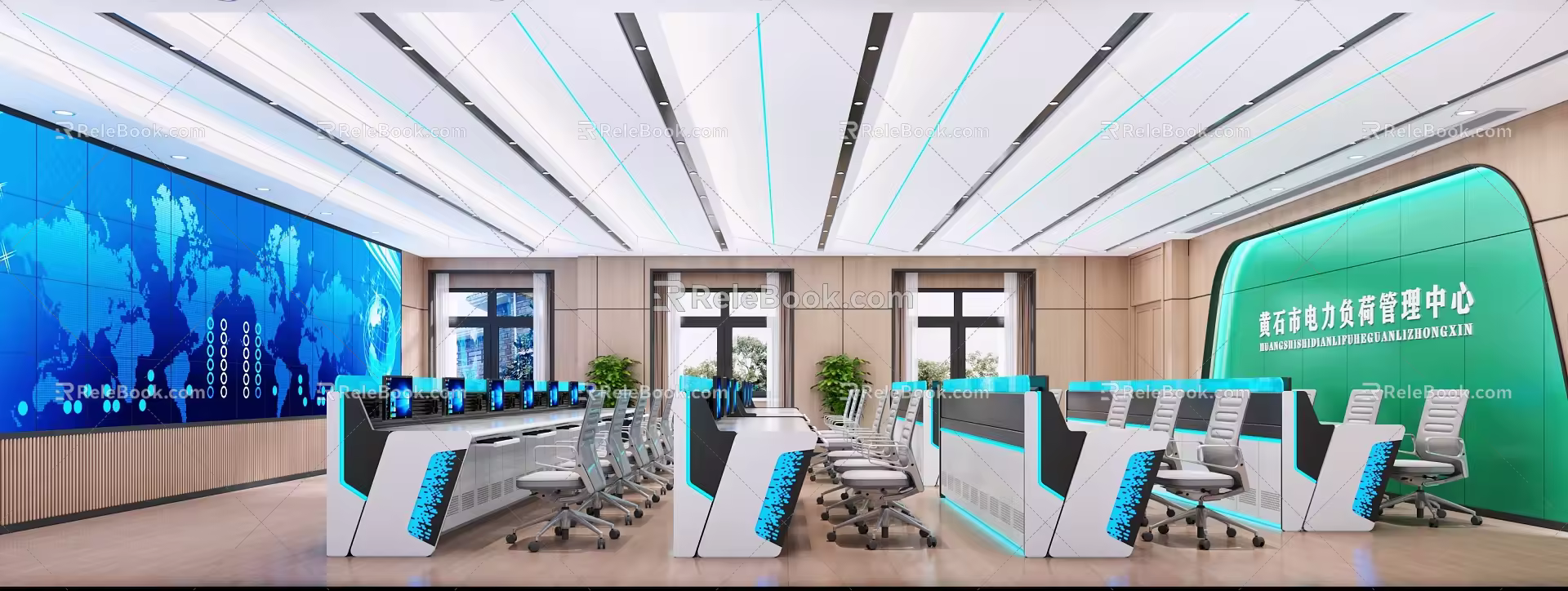 Command Hall Monitoring Hall Command Table Electronic Screen Dispatching Hall Power Supply Background Wall 3d model