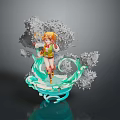 Woman with Orange Hair Standing on Platform Surrounded by Blue Swirling Water and Gray Smoke