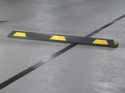Black And Yellow Speed Bump On Gray Ground Surface With Lines 3d model