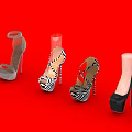 Zebra Pattern High Heels on Red Background with Various Designs and Styles 3d model