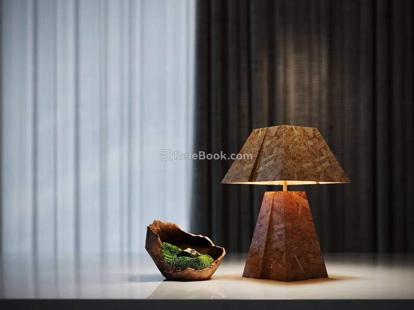Table lamp table lamp wooden table lamp square table lamp Italian table lamp moss potted plant 3d model