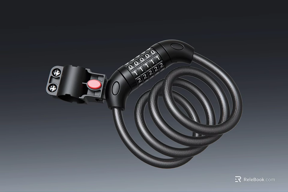 Commercial Equipment Security Lock With Combination Number Dial Steel Cable And Secure Protection Mechanism 3d model 