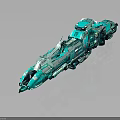 Turquoise Futuristic Spaceship with Advanced Mechanical Structure for Interstellar Cosmic Exploration Missions 3d model