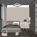 Modern Kids Room Interior With Bed Desk Pink Chair Bookshelf Window And Ceiling Light