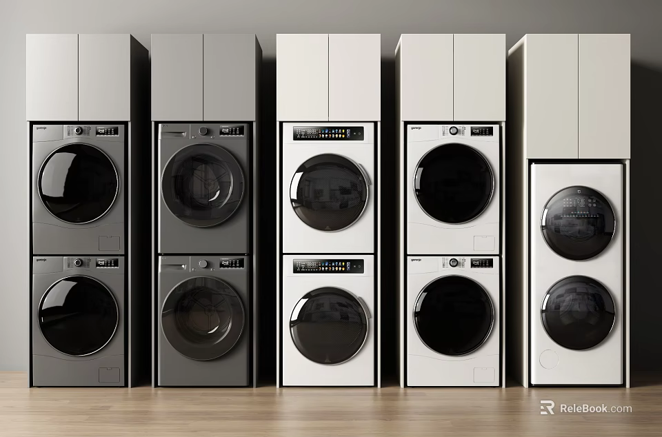 Different Colors Styles Front Load Stackable Washing Machines For Home Laundry Room 3d model 