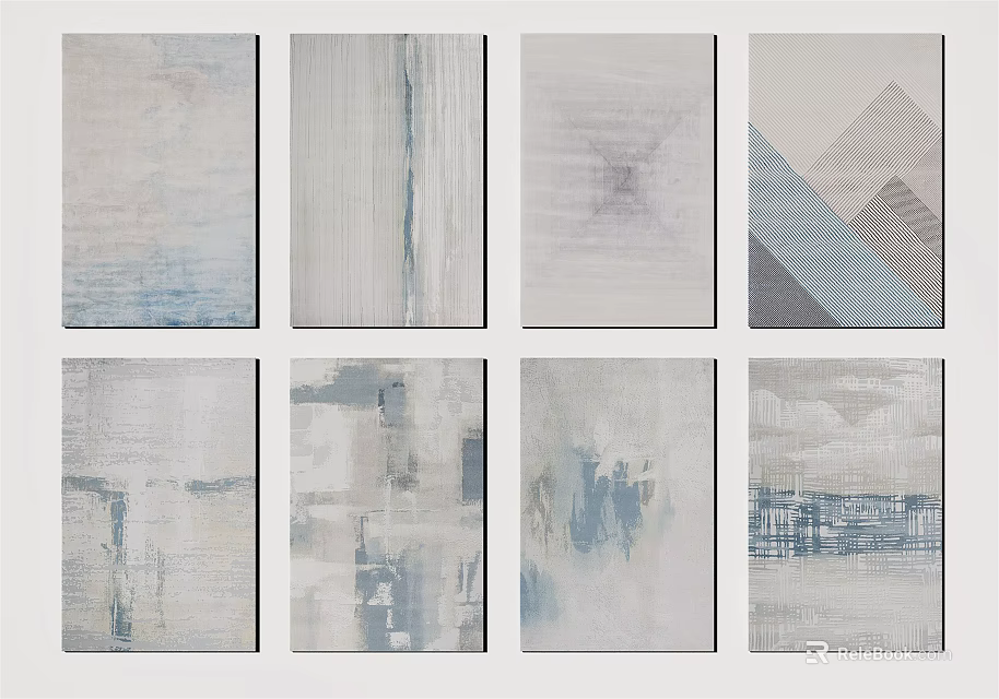 Modern Abstract Square Carpets With Neutral Blue Gray Beige Tones And Textured Patterns 3d model