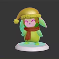 Yellow Plush Doll Wearing Red Santa Hat And Green Red Scarf On White Base