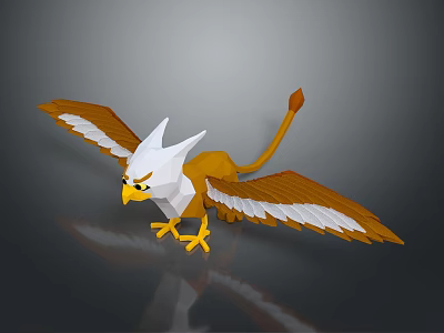 Detailed Low Poly 3D Bird Model With White Brown Feathers Spread Wings And Reflective Base 3d model