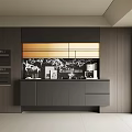 Modern Black Gold Sideboard With Marble Top And Storage Cabinets