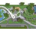 Park Landscape Design with Winding Paths Lush Greenery Water Ponds and Seating Areas