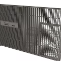 Modern Entrance Gate With Vertical Metal Slats Side Access Door And Identification Plate