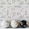 Space Themed Decor Elements With Planet Models Rocket Patterns And Astronaut Figure On White Wallpaper