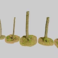 Natural Wooden Tree Trunks with Stone Bases Covered in Lush Green Moss