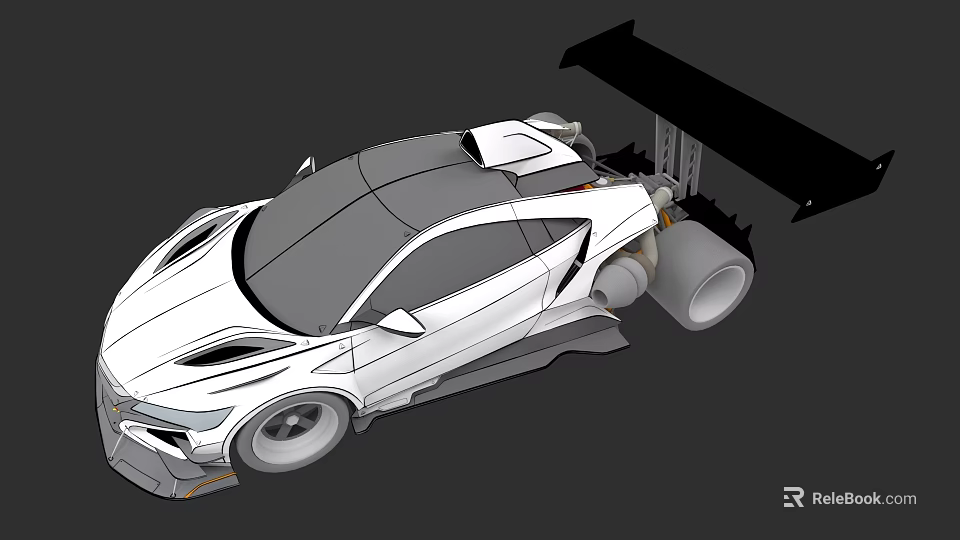 Futuristic White Sports Car Featuring Sleek Aerodynamic Design And Large Rear Spoiler 3d model 