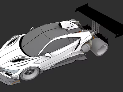 Futuristic White Sports Car Featuring Sleek Aerodynamic Design And Large Rear Spoiler 3d model