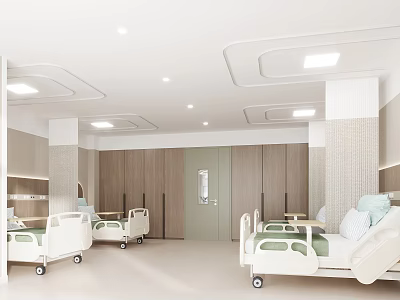 Modern Hospital Ward Interior With Beds And Cabinets 3d model