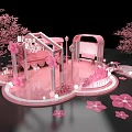 Cherry Blossom Themed Pink Scene With Tree Pavilion And Decorations 3d model