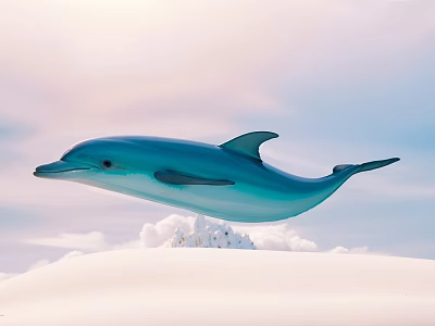 Blue Dolphin Leaping in the Air Against Blue Sky and White Clouds 3d model