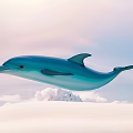 Blue Dolphin Leaping in the Air Against Blue Sky and White Clouds