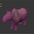 Standing Pink Rhinoceros with Single Horn and Rough Skin on Plain Gray Background