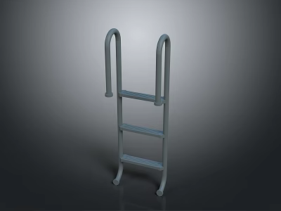 Gray Background Metal Ladder With Handrails And Three Steps Structure Design 3d model