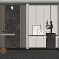 Modern Entryway Console Table And Side Cabinet With Marble Wall Artwork And Decorative Items 3d model