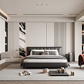 Modern Bedroom Interior Design With Large Bed Wardrobe Accent Chair And Wall Art