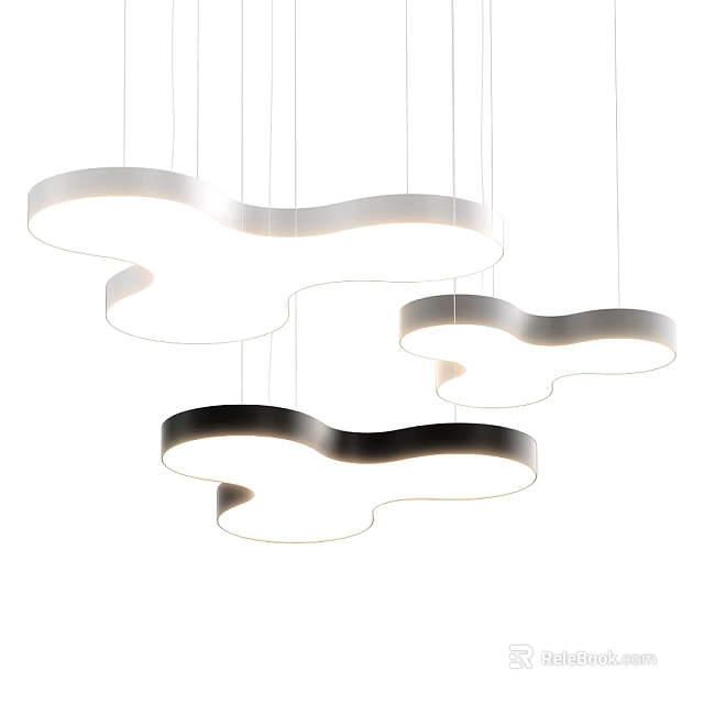 Modern Irregular Shaped Chandeliers With White Light And Black Metallic Frames Hanging 3d model