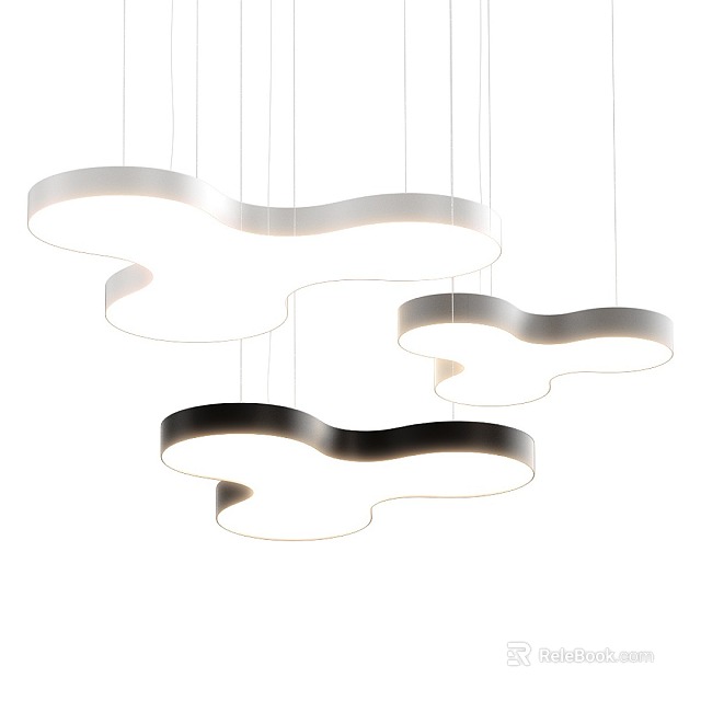 Modern Irregular Shaped Chandeliers With White Light And Black Metallic Frames Hanging 3d model 