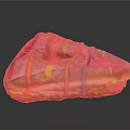 Glossy Triangular Donut With Pink Frosting And Colorful Stripes On Black Surface